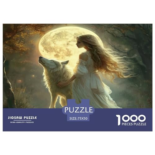 Puzzles für Erwachsene, 1000 Teile, Wolfsmädchen, kreatives Holzpuzzle, praktisches Spiel, Familiendekoration, 1000 Teile (75 x 50 cm) von FUmoney
