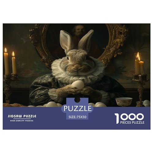 Tier-Kaninchen-Puzzle für Erwachsene, 1000, klassisches Puzzle, entspannendes Holzpuzzlespiel, Denksportaufgabe, 1000 Teile (75 x 50 cm) von FUmoney