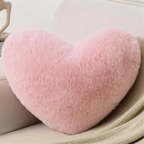 FVCTGHZ 12/17" Kunstkaninchenfell-Herzkissen, dekorative Kissen, Plüschliebe, herzförmiges, Flauschiges Dekokissen, Valentinstagsgeschenk(Pink) von FVCTGHZ