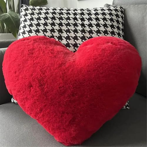 FVCTGHZ 12/17" Kunstkaninchenfell-Herzkissen, dekorative Kissen, Plüschliebe, herzförmiges, Flauschiges Dekokissen, Valentinstagsgeschenk(Red) von FVCTGHZ