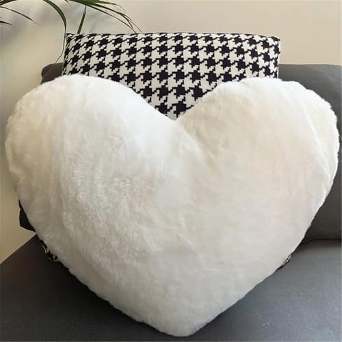 FVCTGHZ 12/17" Kunstkaninchenfell-Herzkissen, dekorative Kissen, Plüschliebe, herzförmiges, Flauschiges Dekokissen, Valentinstagsgeschenk(White) von FVCTGHZ