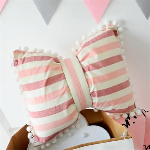 Ins Hot Cotton Bow Sofa Wurfkissen mädchenhaftes Schlafzimmer Erkerfenster Dekoration Kissen süßes Bett Streifen Schleife Schlafkissen(Color2) von FVCTGHZ