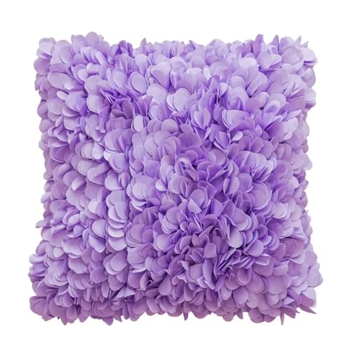 FVCTGHZ Quadratische 3D-Blumenkissenbezüge Handgemachte Hortensien-Blumen-Wurfkissenbezug Dekorative Kissen Sofa Wohnzimmer(Lavender/Square) von FVCTGHZ