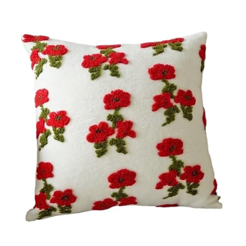 FVCTGHZ Rote Rosen Blumen Kissen, Sakura Kissen Ästhetik Dekorative Couch Coushion Stickerei(Red Rose) von FVCTGHZ