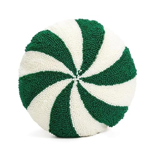 FVCTGHZ Weihnachtskissen, rundes Kissen, Kissen in Zuckerstangenform, dekoratives süßes lustiges Kissen(Round-Green) von FVCTGHZ