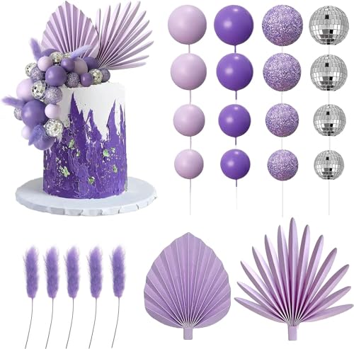 Boho Blume Kuchen Topper,15 Stück Discokugel Tortendeko Lila Kugeln Kuchen Dekoration,Palmblätter Kuchendekoration,Cupcake Topper Für Baby Shower Mädchen Geburtsta Boho Blume Kuchen Topper,15 Stück Discokugel Tortendeko Lila Kugeln Kuchen Dekoration,Palmblätter Kuchendekoration,Cupcake Topper Für Baby Shower Mädchen Geburtsta von FVGYITG