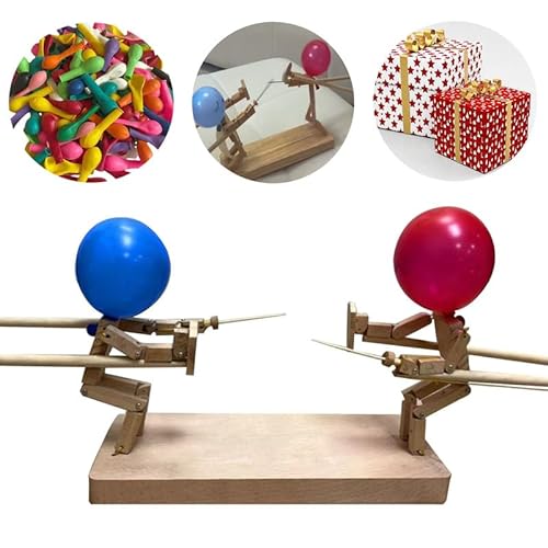 Balloon Bamboo Man Battle,Bambusmann Schlacht Wooden Bots Battle Game for 2 Players,Handmade Wooden Fencing Puppets,Holz-Bots-Kampfspiel für 2 Spieler, Holzkämpfer mit Ballonkopf, Desktop-Kampfspiel von FVNLKY