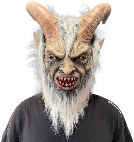 FVNLKY Lucifer Latex Maske mit Hörnern Gruseliger Teufel Krampus Ziege Kopfbedeckung Halloween Cosplay Kostüm Requisiten für Erwachsene B von FVNLKY