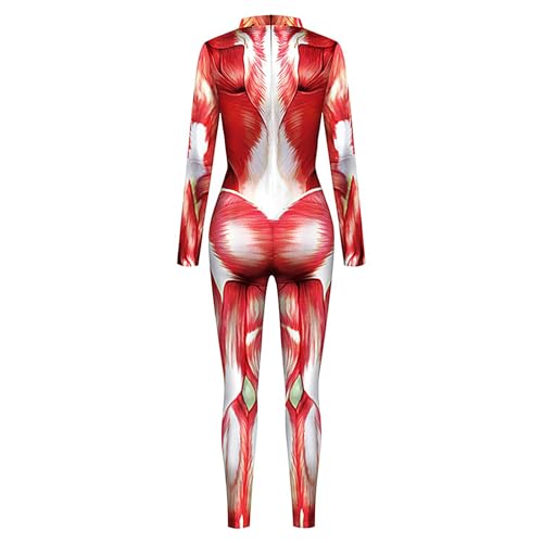 FVPKYUR Frauen Halloween Kostüm, Polyester S-XL, Halloween Bodysuit Frauen, Muskelmuster Gedruckter Overall, Damen Jumpsuit Mit Muskeloptik Print Für Bühnenauftritte Für Themenfeiern, Rollenspiel von FVPKYUR