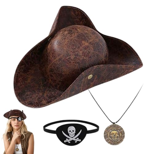 FVPKYUR Piratenkostüm Set | Kostüm Piratenhut Mit Augenklappe - Retro-Outfit Kunstleder Szenen Requisite Für Erwachsene Und Jugendliche von FVPKYUR