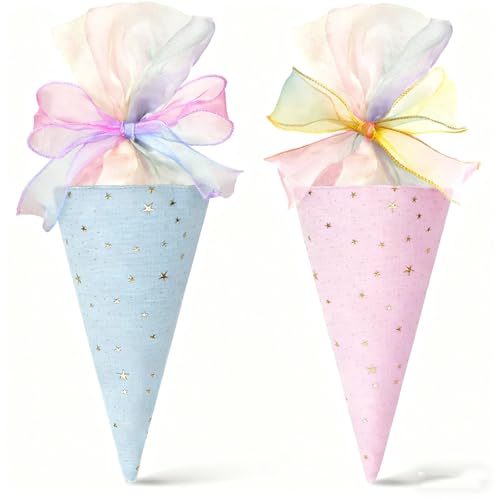 FVWBKBBE 2 Stück Mini Schultüten Zum Befüllen,Einschulung Geschwister Schultüte Jungen Mädchen (Rosa + Blau) von FVWBKBBE