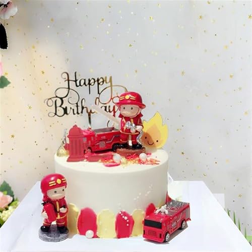 Feuerwehrmann Tortendeko, Fireman Cake Topper, Feuerwehrauto Cake Topper Happy Birthday Kindergeburtstag Torte Deko, Feuerwehrmann Geburtstag Party Dekorationen für Kinder von FWANGEN