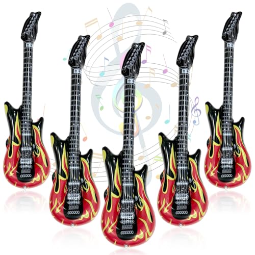 5 Stück Aufblasbare Gitarren,Aufblasbare Party Gitarre,Aufblasbare Gitarren Requisiten,Rock Musikinstrument,für Mottopartys,Karneval,Props Party (5 PSC) von FWHFNB