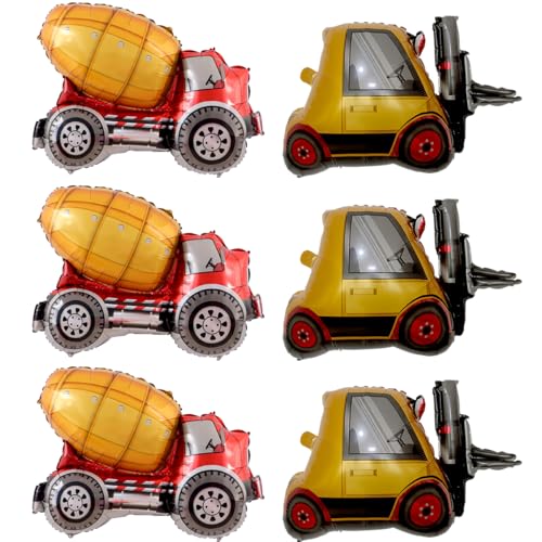 FWHFNB 6 Stück Bagger Folienballon,XXL Baustelle Luftballon,Groß Gabelstapler Folienballon,Luftballons Geburtstag Bagger,für Bagger Deko Kindergeburtstag Junge,Baustelle Geburtstag deko (F) von FWHFNB
