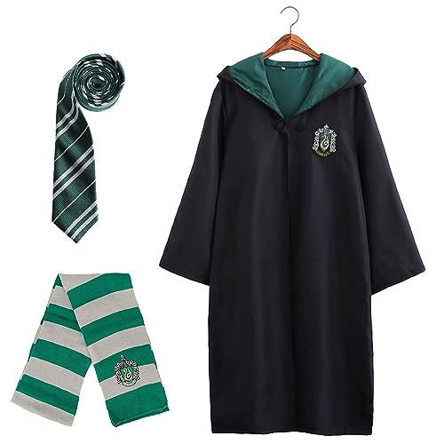 FWHFNB Magier Robe,Magische Robe für Kinder und Erwachsene,Zauberer Robe Mit Krawatten und Schals,für Maskerade,Cosplay,Karneval,Halloween(Green, L) von FWHFNB