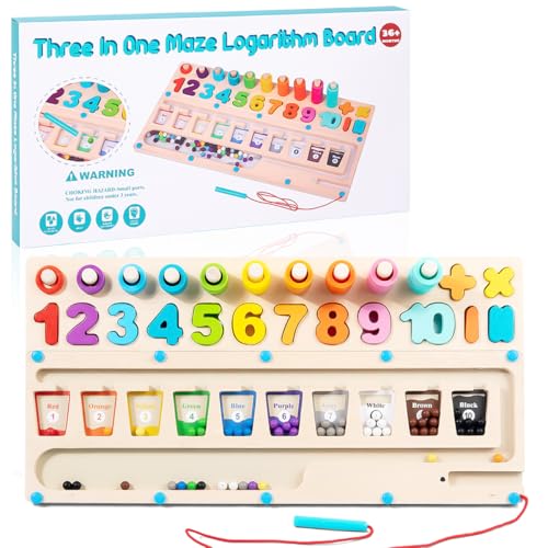 Labyrinth Magnetspiel aus Holz,3 in 1 Montessori Spielzeug,Zahlen Farben Lernen Sortierspiel,Lernspiel Mathematik für Kinder Baby 3 4 5 6 Jahre (3 in 1 Labyrinth Spielzeug) von FWHFNB