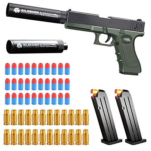 Soft Bullet Pistole,Soft Bullet Toy Pistole,Kinder Pistole mit Schalldämpfer,Schaumstoff Soft Bullet Gun Spielzeug,manuelles Nachladen,Lernspielzeug,für Erwachsene&12+Kindergeschenke (Grün) von FWHFNB