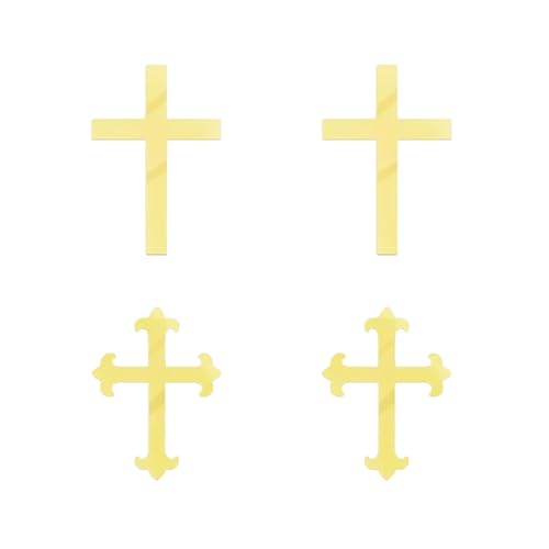 4 Stück Kreuz Kuchen Topper Set, Acryl Gold Taufe Dekorationen, Elegante Cupcake Topper für Taufe, Babyparty, Geburtstagsfeier, Kreuz Kuchen Dekor für Jungen & Mädchen, Hochzeit & Halloween von FWORUAIS