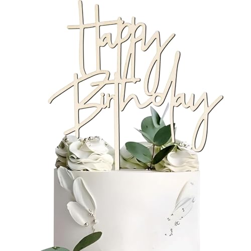 Tortendeko Geburtstag Holz, Happy Birthday Cake Topper, Tortenstecker für Geburtstagstorte, Kuchendekoration zum Geburtstag für Kinder und Erwachsene von FWORUAIS