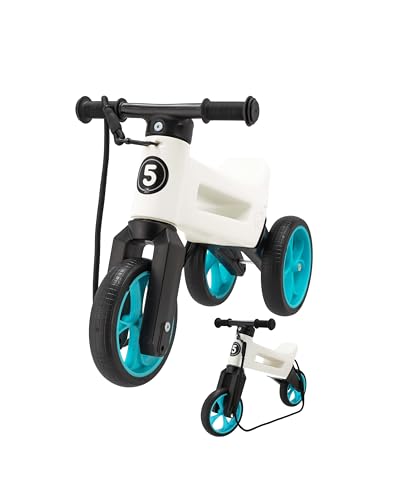 FWRider Supersport 2-in-1 Kinder Laufrad Weiß/Aqua - Zweirad und Dreirad in einem, Balance-Bike mit Gurt und geräuschlosen Rollen - Ab 18 Monaten, geeignet bis 25 kg, Lauflernrad von FWRider