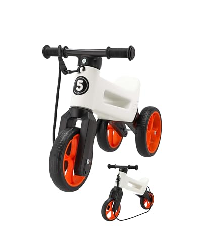 FWRider Supersport 2-in-1 Kinder Laufrad Weiß/Orange - Zweirad und Dreirad in einem, Balance-Bike mit Gurt und geräuschlosen Rollen - Ab 18 Monaten, geeignet bis 25 kg, Lauflernrad von FWRider