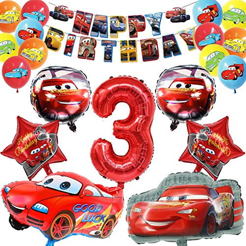 Cars Deko Geburtstag 3 Jahre, 20 Stück Auto Geburtstagsparty Deko, Geburtstagsdeko Auto Jungen 3 jahre, Auto Luftballons Latex Cars Folienballon Happy Birthday Banner für Kindergeburtstag Deko von FXFOOT