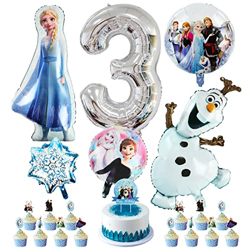 Frozen Geburtstag Luftballons Mädchen, 31PCS Gefrorene Geburtstagsdeko, Frozen Luftballons 3 Jahre, Folienballon Prinzessin frozen Cake Toppers, für Kinder Gefrorene Thema Party Dekorationen von FXFOOT