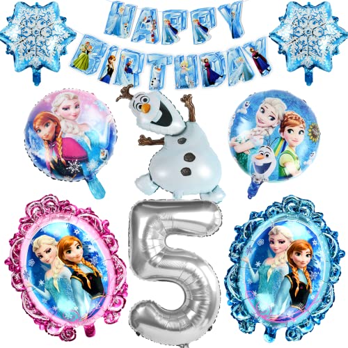 Frozen Geburtstagsdeko 5 Jahre, Frozen Luftballon deko, 5 Jahr Geburtstagsdeko Mädchen, Frozen Party Luftballons Frozen Folienballon Happy Birthday Banner für Kinder Geburtstag Party Dekoration von FXFOOT
