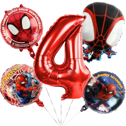 Geburtstagsdeko Kinder 4 Jahre, Spider-man Folienballon, Luftballons Kindergeburtstag, Geburtstag Luftballon 4 Jahre, Spider-man Ballons, für Jungen und Mädchen Geburtstagsfeier Dekoration von FXFOOT