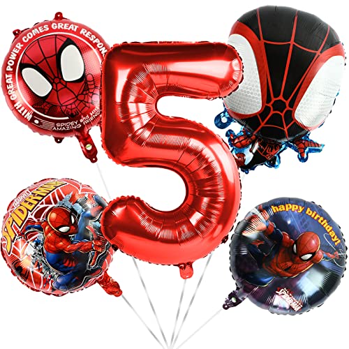 Geburtstagsdeko Kinder 5 Jahre, Spider-man Folienballon, Luftballons Kindergeburtstag, Geburtstag Luftballon 5 Jahre, Spider-man Ballons, für Jungen und Mädchen Geburtstagsfeier Dekoration von FXFOOT