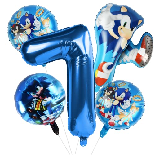 Sonic Luftballons Deko, 5 Stück Sonic Geburtstag Deko Kinder, Geburtstag Dekoration 7 Jahr Sonic Party Luftballons Geburtstag Folienluftballons für Partydekorationen Jungen und Mädchen von FXFOOT
