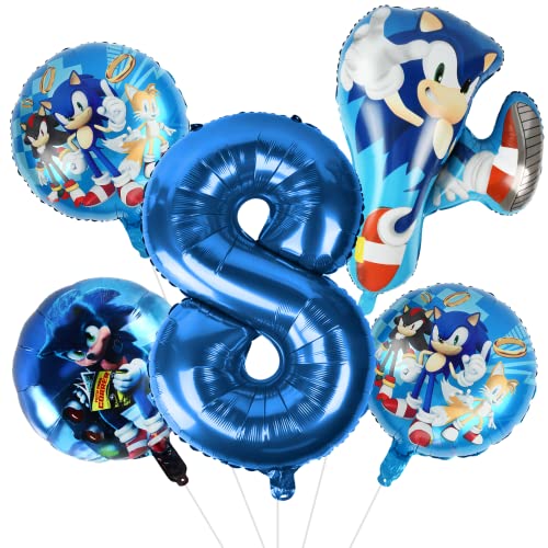 Sonic Luftballons Deko, 5 Stück Sonic Geburtstag Deko Kinder, Geburtstag Dekoration 8 Jahr Sonic Party Luftballons Geburtstag Folienluftballons für Partydekorationen Jungen und Mädchen von FXFOOT