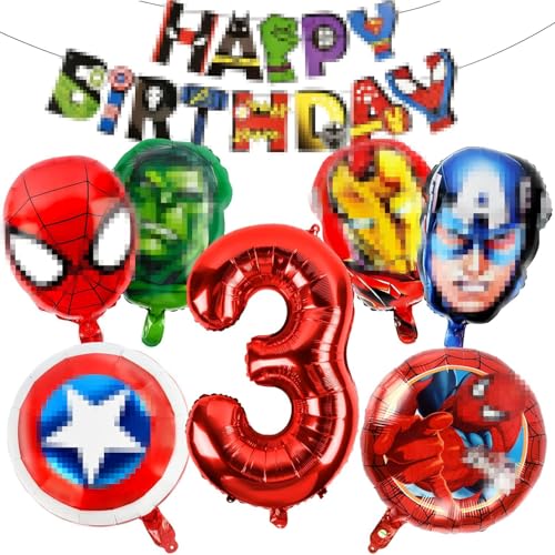Superhelden Deko Geburtstag 3 Jahre, Superhelden Ballon Deko, Geburtstagsdeko Kinder 3 jahre, Party Luftballons Superhelden Folienballons Geburtstag Banner, Partydekoration für Jungen und Mädchen von FXFOOT