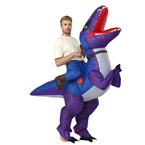 FXICH Aufblasbare Dinosaurier-Kostüme für Erwachsene, aufblasbares T-Rex-Kostüm, aufblasbarer Dinosaurier-Anzug, lustiges Dino-Reiterkleid, lila von FXICH