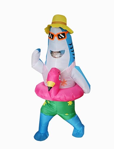 FXICH Aufblasbares Kostüm für Erwachsene, für Herren, für Damen, Tierkostüm: Haifisch, Schweinekostüm, Kuh (aufblasbares Hai Kostüm) (blue&pink, adult 150-190cm) von FXICH