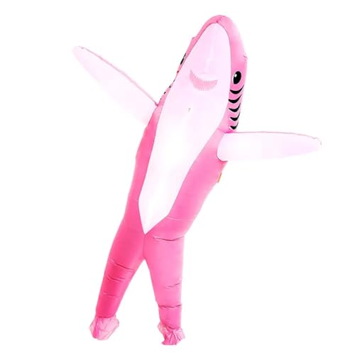 FXICH Aufblasbares Kostüm für Erwachsene, für Herren, für Damen, Tierkostüm: Haifisch, Schweinekostüm, Kuh (Hai Kostüm 150–190 cm, rosa) von FXICH