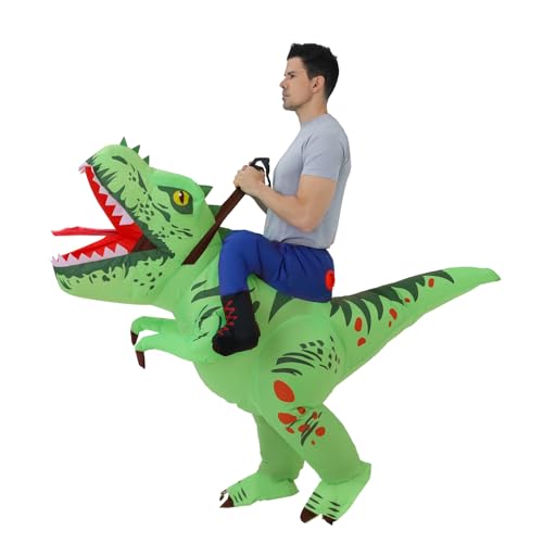 FXICH Inflatable Dinosaur Costume for Adults 150-190cm, Blow-Up T-Rex Kostüm Halloween Karneval (Aufblasbare Dino Kostüm grün, Lustige Tierkostüm) green von FXICH