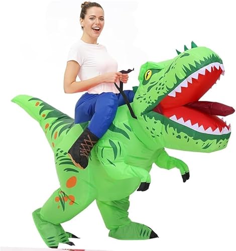 FXICH Inflatable Dinosaur Costume for Adults 150-190cm, Blow-Up T-Rex Kostüm Halloween Karneval (Aufblasbare Dino Kostüm grün, Lustige Tierkostüm) green von FXICH