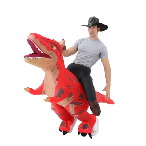 FXICH Inflatable Dinosaur Costume for Adults 150-190cm, Blow-Up T-Rex Kostüm Halloween Karneval (Aufblasbare Dino Kostüm rot, Lustige Tierkostüm) red von FXICH