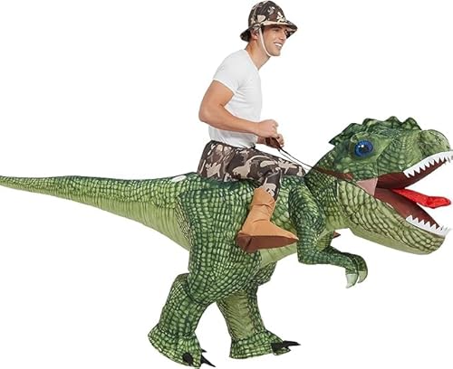FXICH Inflatable Dinosaur Costume for Adults 150-190cm, Blow-Up T-Rex Kostüm Halloween Karneval (Aufblasbare Dino Kostüm schwarz, Lustige Tierkostüm) Green von FXICH