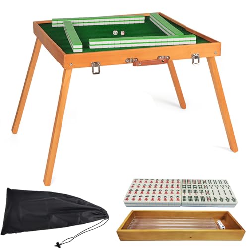 FXNFXLA Reise-Mahjong-Fliesen-Set, tragbarer Faltbarer Majong-Tisch mit 144 Majiang-Fliesen, Domino-Spieltisch-Set, für Camping im Innen- und Außenbereich von FXNFXLA