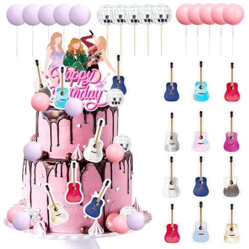 FYDZBSL 28pcs Musik Cupcake Topper Sänger Konzert Kuchen Dekoration Gitarre Geburtstag Tortendeko Gitarre Dekoration Kuchen Geeignet für Musik Party Dekoration von FYDZBSL