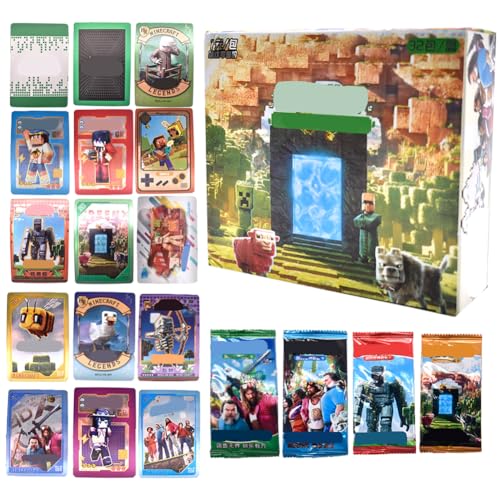 Miinecrraft Kartenspiel, 160PCS Miinecrraft Anime Karten Sammelkarten Cartoon Karte Postkarten Set Collector's Edition Karten Trading Cards Seltene Card Pack für Kinder (32 Packs, 5 carte/Pack) von FYDZBSL