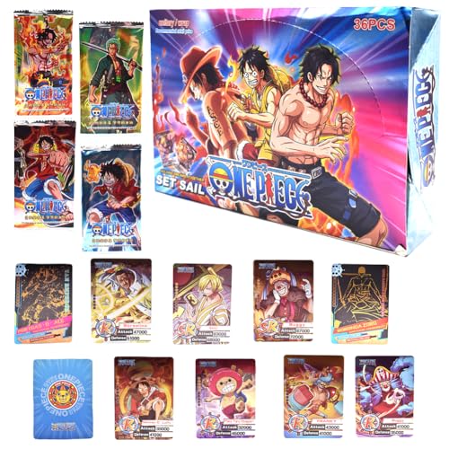 ONESPIECE Karten Sammelkarte Anime Sammelkarten 36 Packungen Anime Kartenspiel für Fans Kinder Teenager und Erwachsene Cartoon Trading Card Sets als Geschenk für Geburtstag von FYDZBSL
