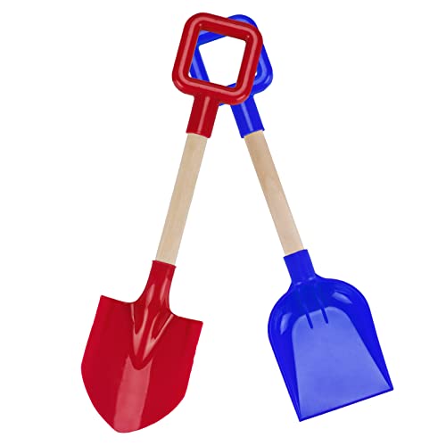 FYEPAGU Sandspielzeug Schaufel Kinder 40 cm Strandspaten Schaufel Schneeschaufel Spielzeug,2 Stück Rot Blau ABS-Kunststoff Gartengeräte mit Holzgriff Geschenkset für Jungen Mädchen von FYEPAGU