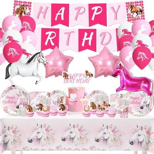Rosa Pferde Geburtstag Deko,Pferde Partygeschirr Set,Rosa Pferde Party Deko kindergeburtstag,Enthalten Tischdecke, Pappteller, Banner ,Geburtstagsdeko Party Set für 10 Personen Rosa Pferde Geburtstag Deko,Pferde Partygeschirr Set,Rosa Pferde Party Deko kindergeburtstag,Enthalten Tischdecke, Pappteller, Banner ,Geburtstagsdeko Party Set für 10 Personen von FYFLYMT