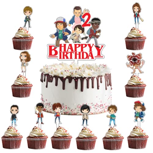 StrangerThing Tortendeko 2 jahre,11 Stück StrangerThing Kuchen Deko,StrangerThing Cartoon Cake Toppers, Cake Decoration,Geeignet Für Geburtstagsfeiern Für Kindergeburtstag Party von FYFLYMT