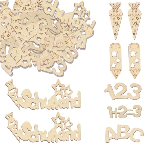 Schulkind Tortendeko, 60 STK Holz Kuchendeko Schulanfang, Hurra Schulkind Tortendeko Einschulung, Cake Topper Einschulung, Schuleinführung Party Deko für Mädchen Junge von FYJCXCMP