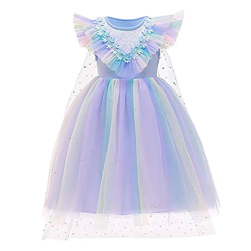 FYMNSI Elsa Kostüm Mädchen Eiskönigin Verkleidung Prinzessin Pailletten Tüllkleid mit Schneeflocke Umhang Outfit für Karneval Fasching Halloween Cosplay Weihnachten Geburtstag Party Blau 3-4 Jahre von FYMNSI