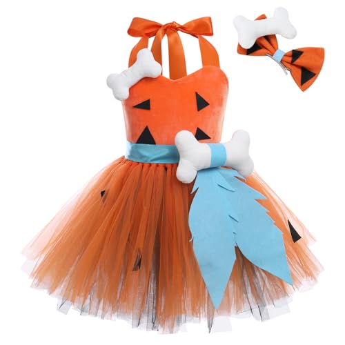 FYMNSI Höhlenmenscher-Kostüm für Mädchen, Kinder, Höhlenmensch-Kostüm, Kostüm, Kleinkind, Baby, Feuersteine, Halloween, Party, Cosplay, historische Steinzeit, Bühnenaufführung, Tutu, Tüll, Kleid von FYMNSI